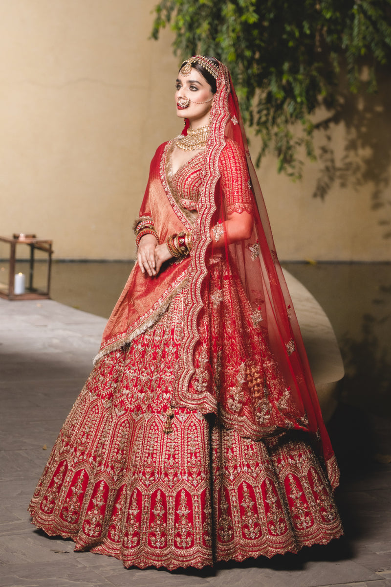 Vermillion Silk Lehenga Choli Set