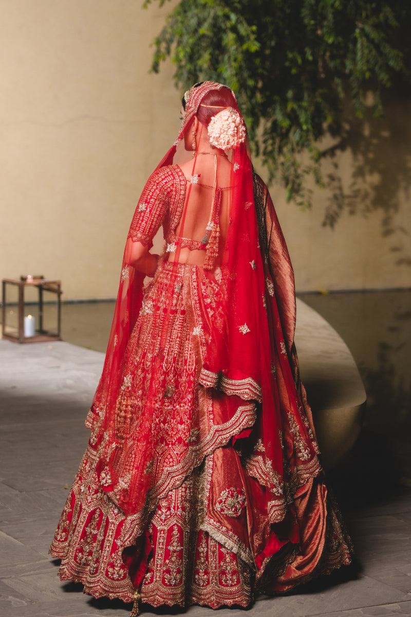 Vermillion Silk Lehenga Choli Set