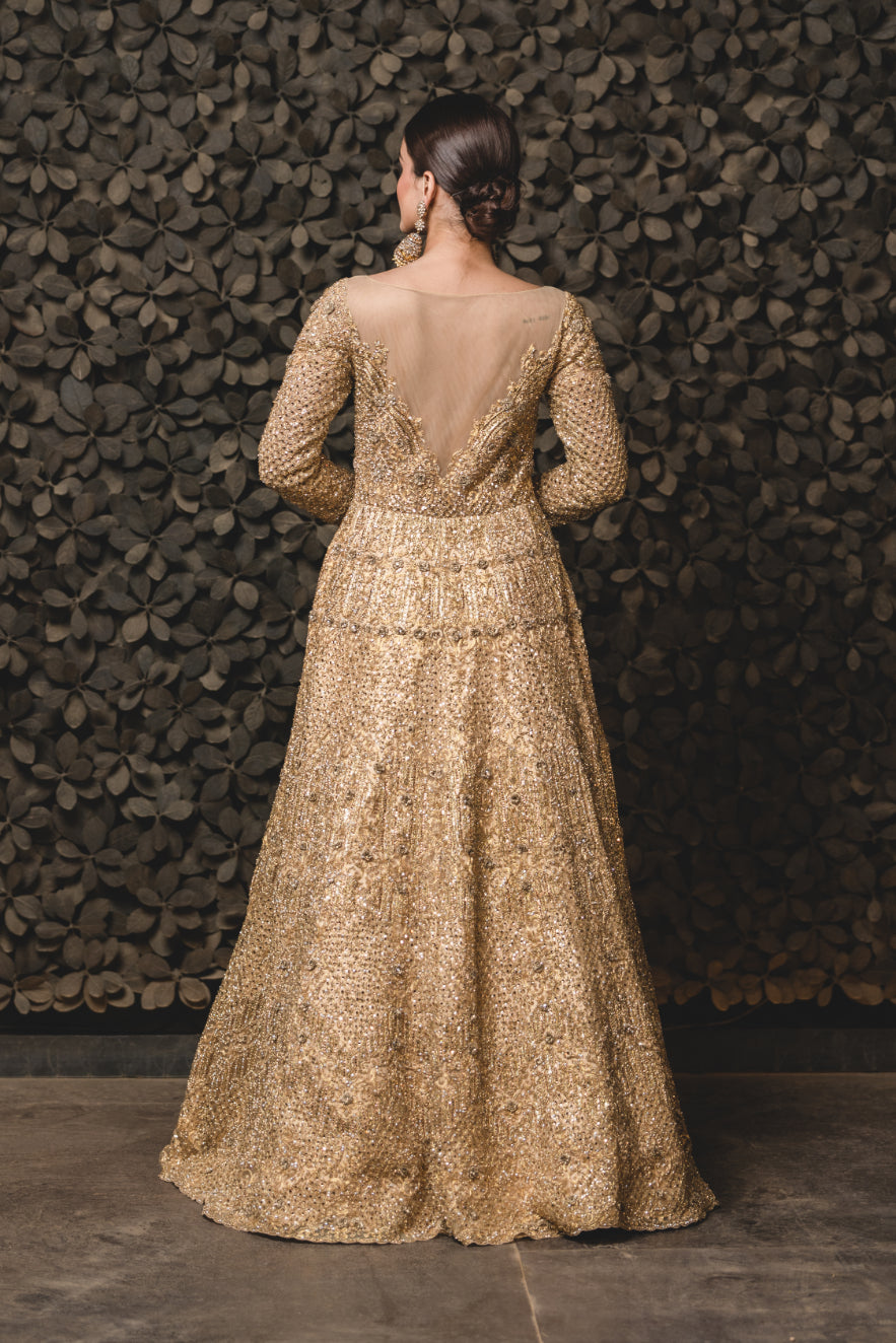 Gold Tulle Gown With Dupatta XL Gold Tulle Gown With Dupatta XL
