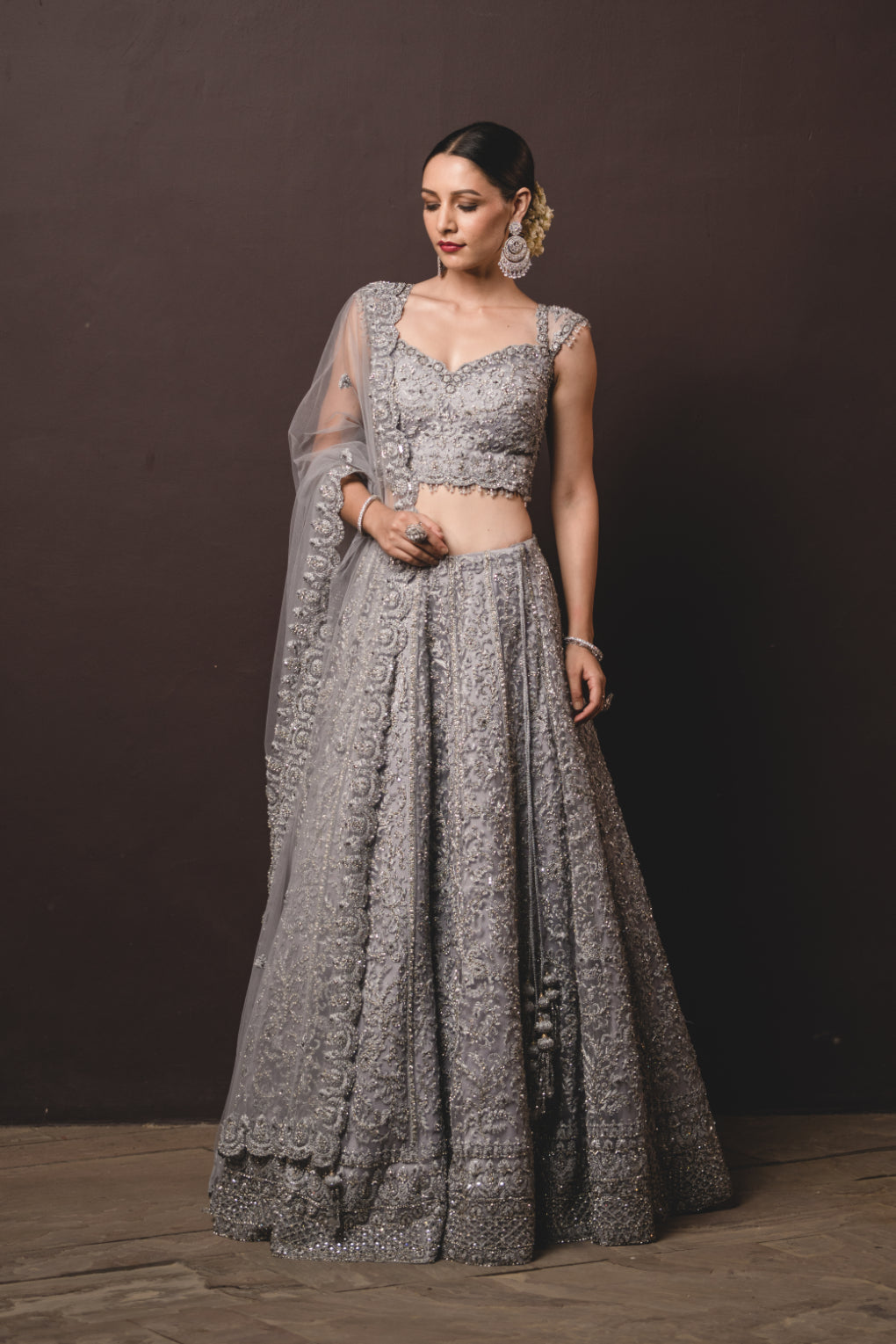 Silver Tulle Lehenga Choli Set