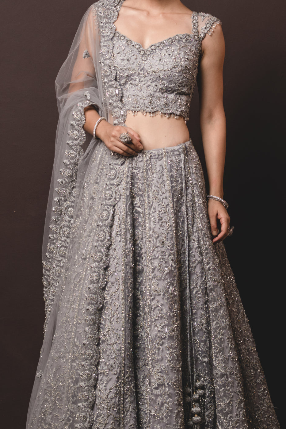 Silver Tulle Lehenga Choli Set