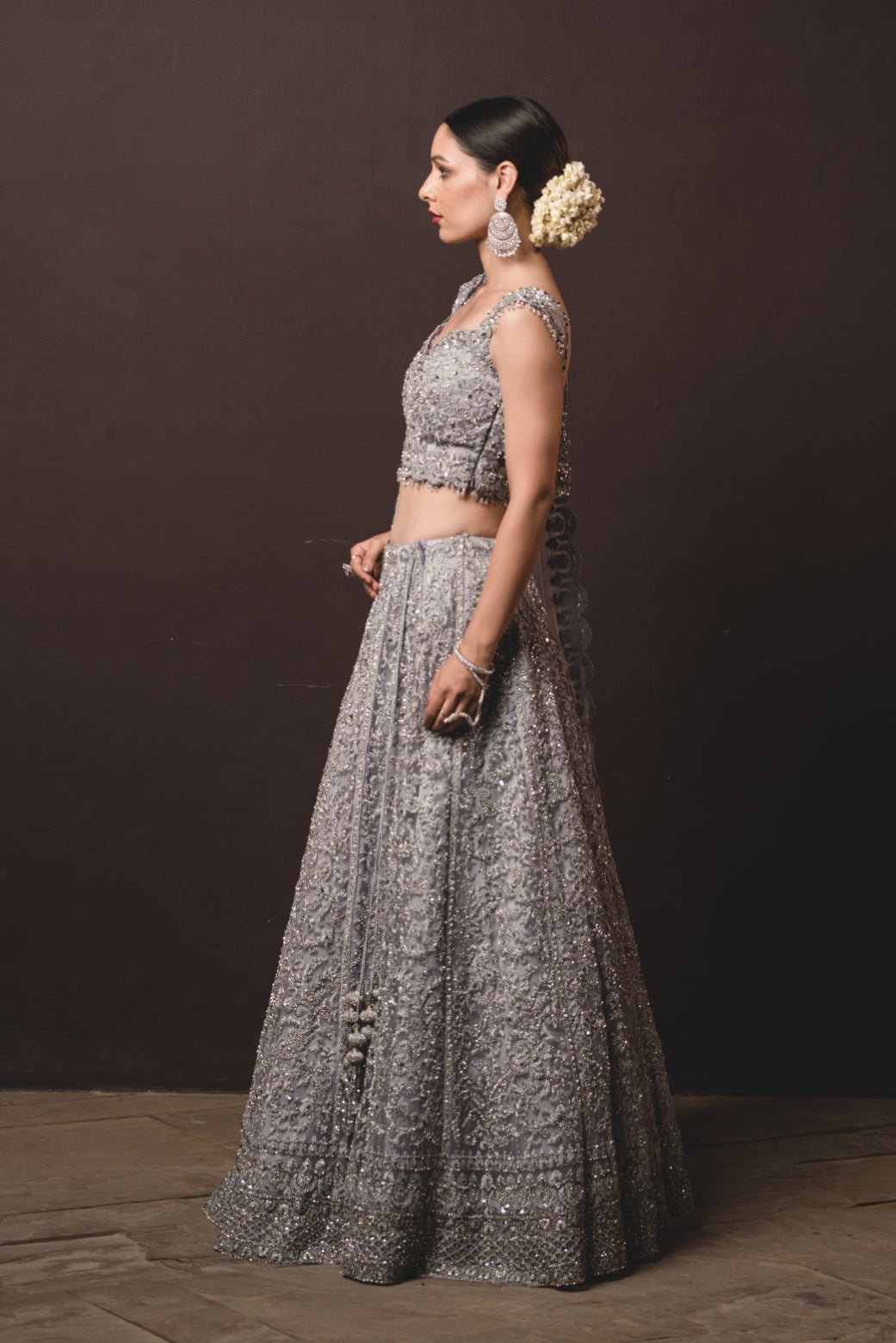 Silver Tulle Lehenga Choli Set