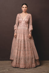 Peach Tulle Gown & Dupatta Set