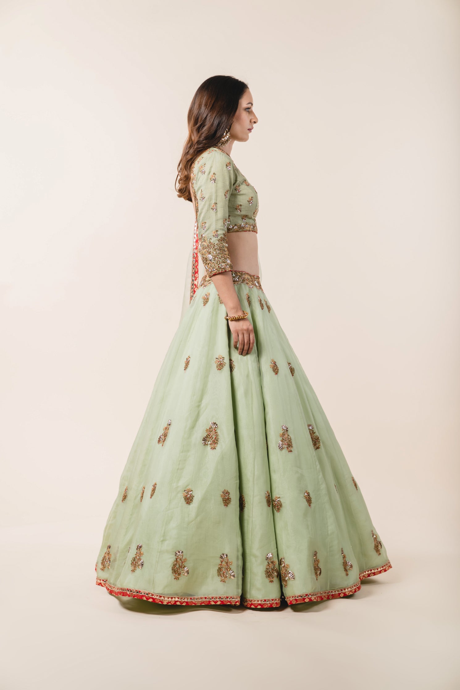Pastel Green Organza Lehenga Set