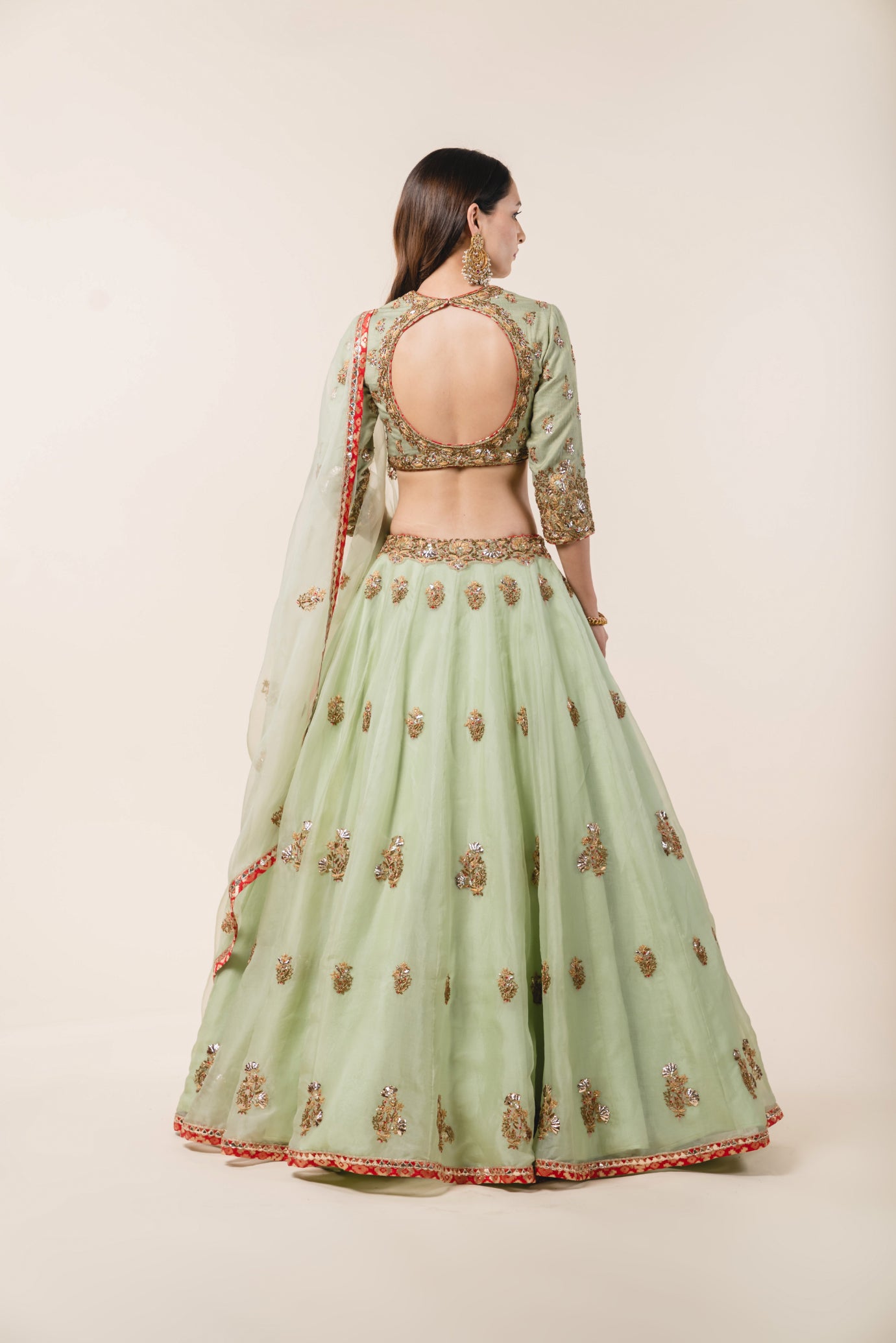Pastel Green Organza Lehenga Set