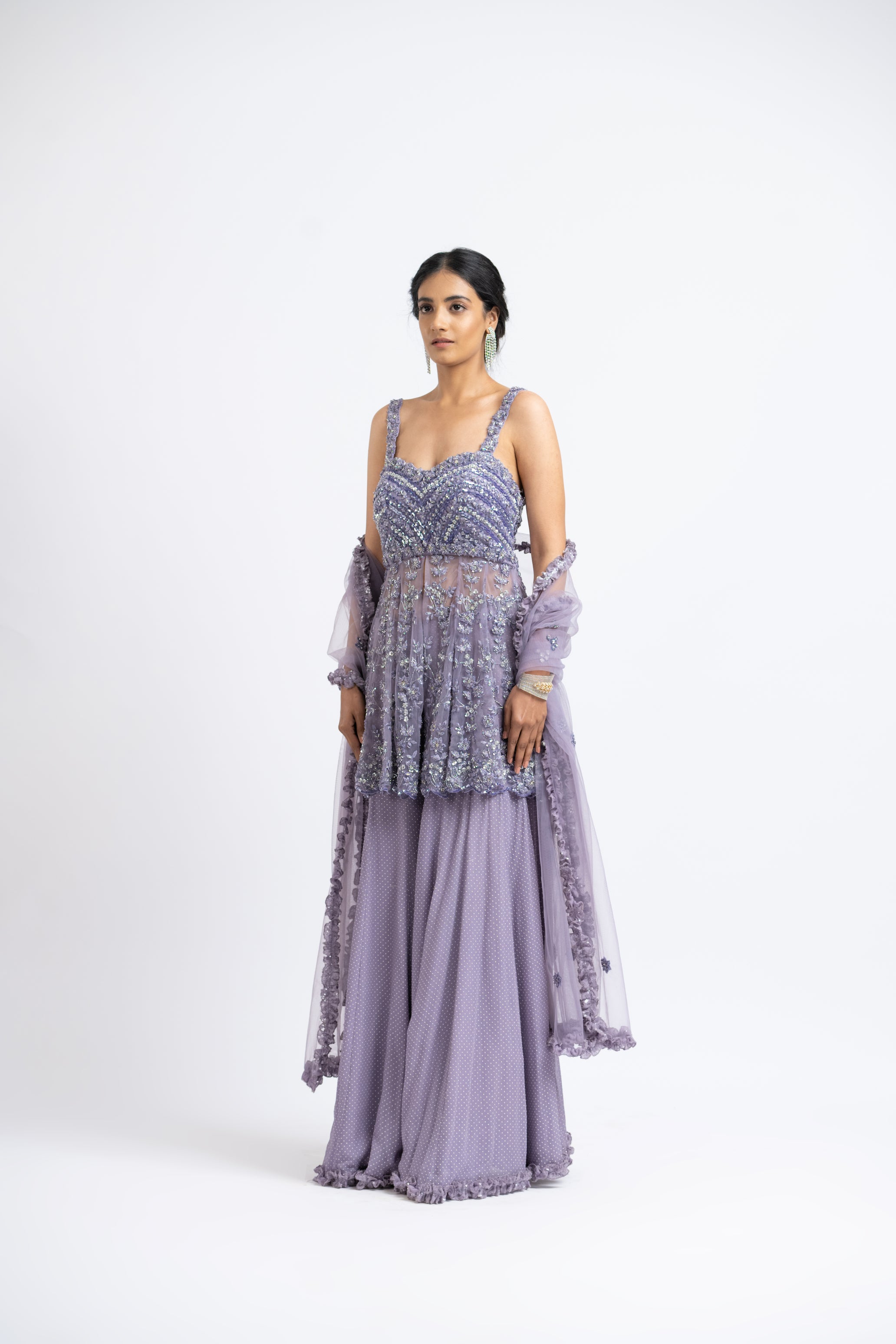 Smoky Lilac Peplum Sharara Set