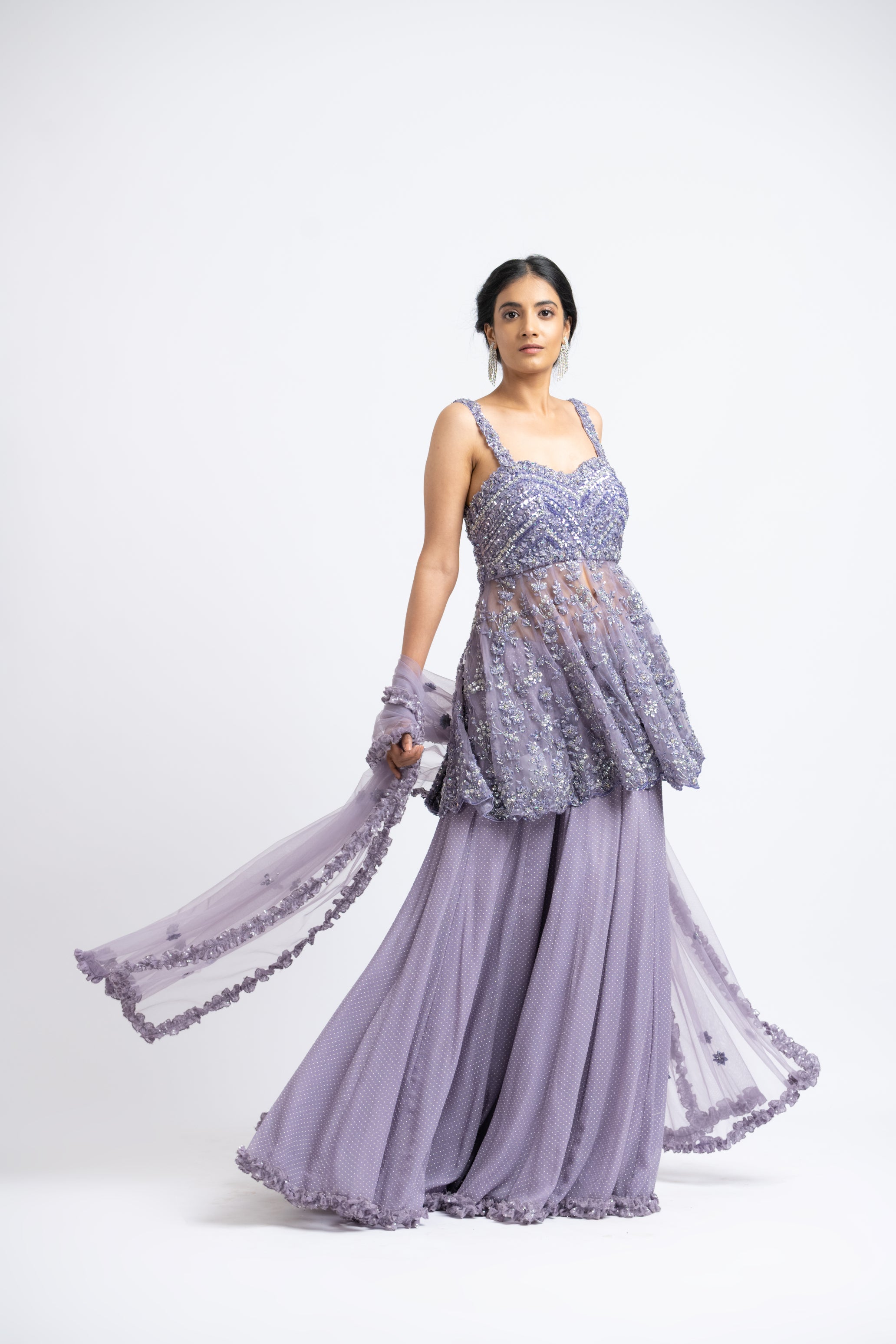 Smoky Lilac Peplum Sharara Set
