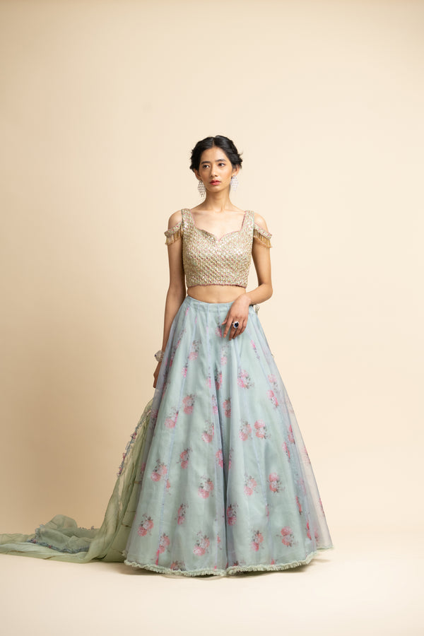 Jade Green Organza Lehenga Set