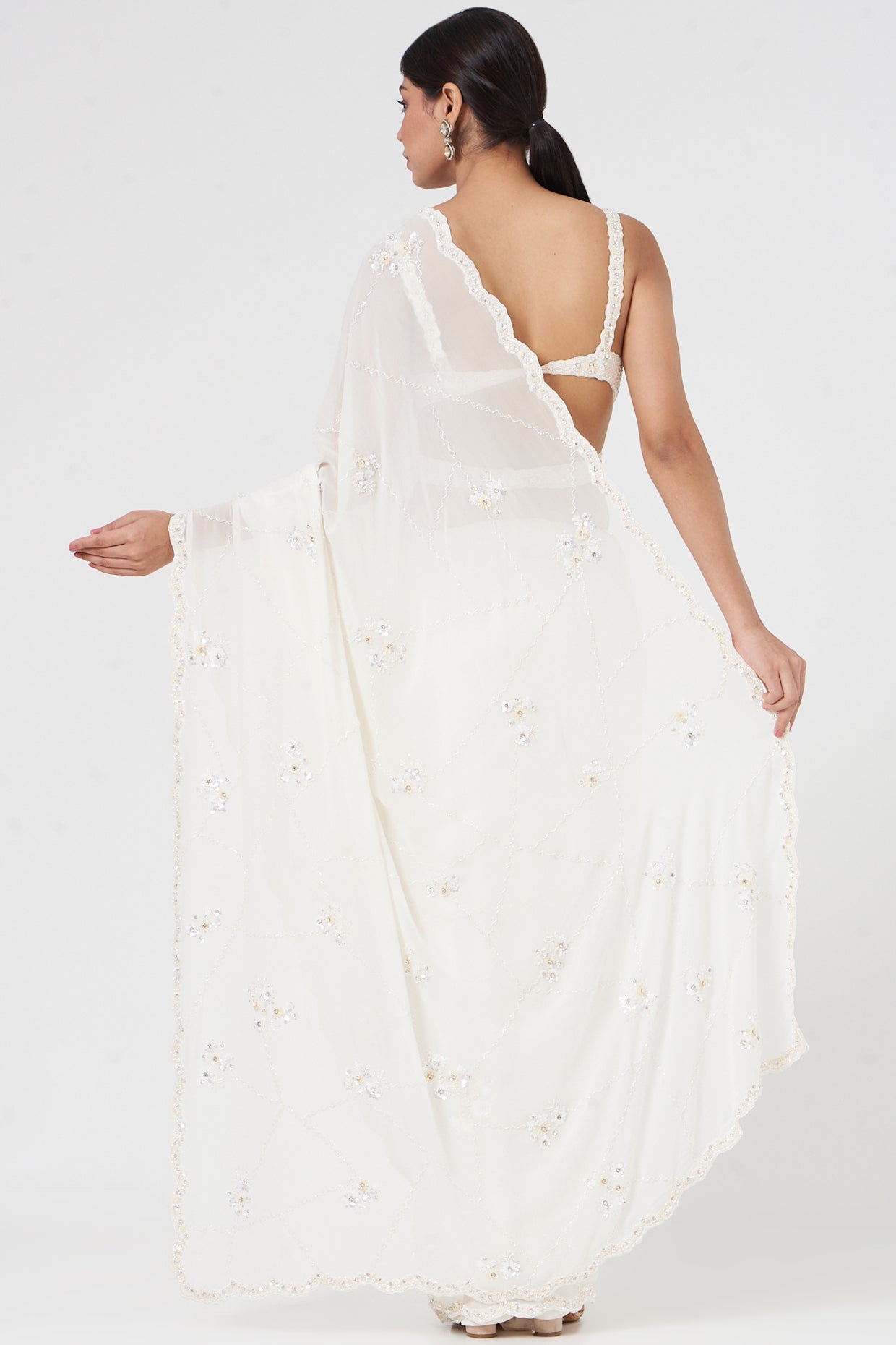 Ivory Georgette Saree Set