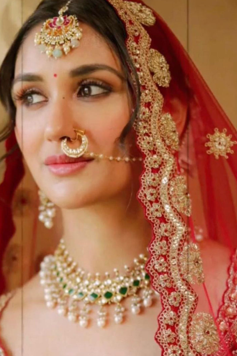 Nikita Dutta in Red Raw Silk Lehenga Set