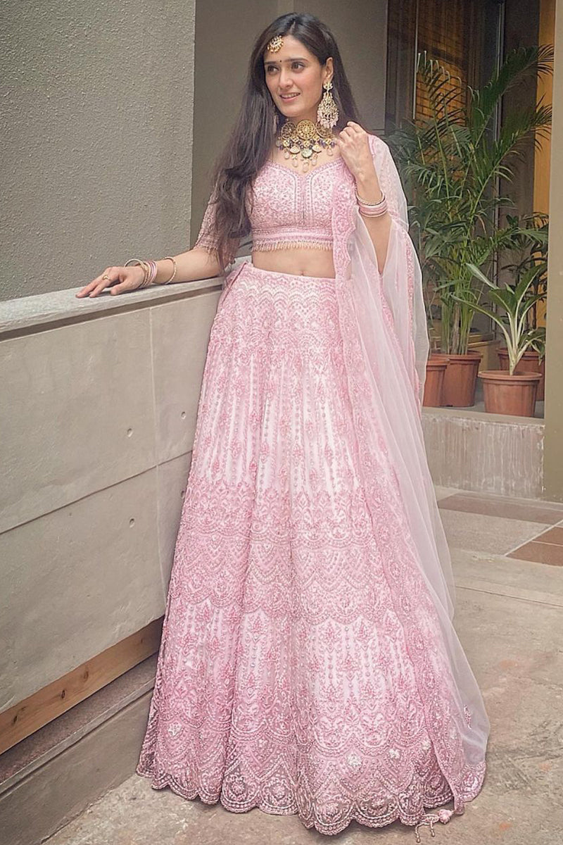 Pankhuri in Powder Pink Tulle Lehenga Choli Set