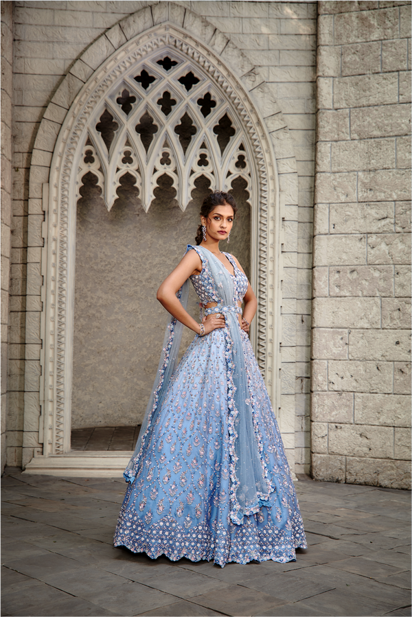 Blue Ombré Organza Lehenga Set