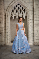 Blue Ombré Organza Lehenga Set