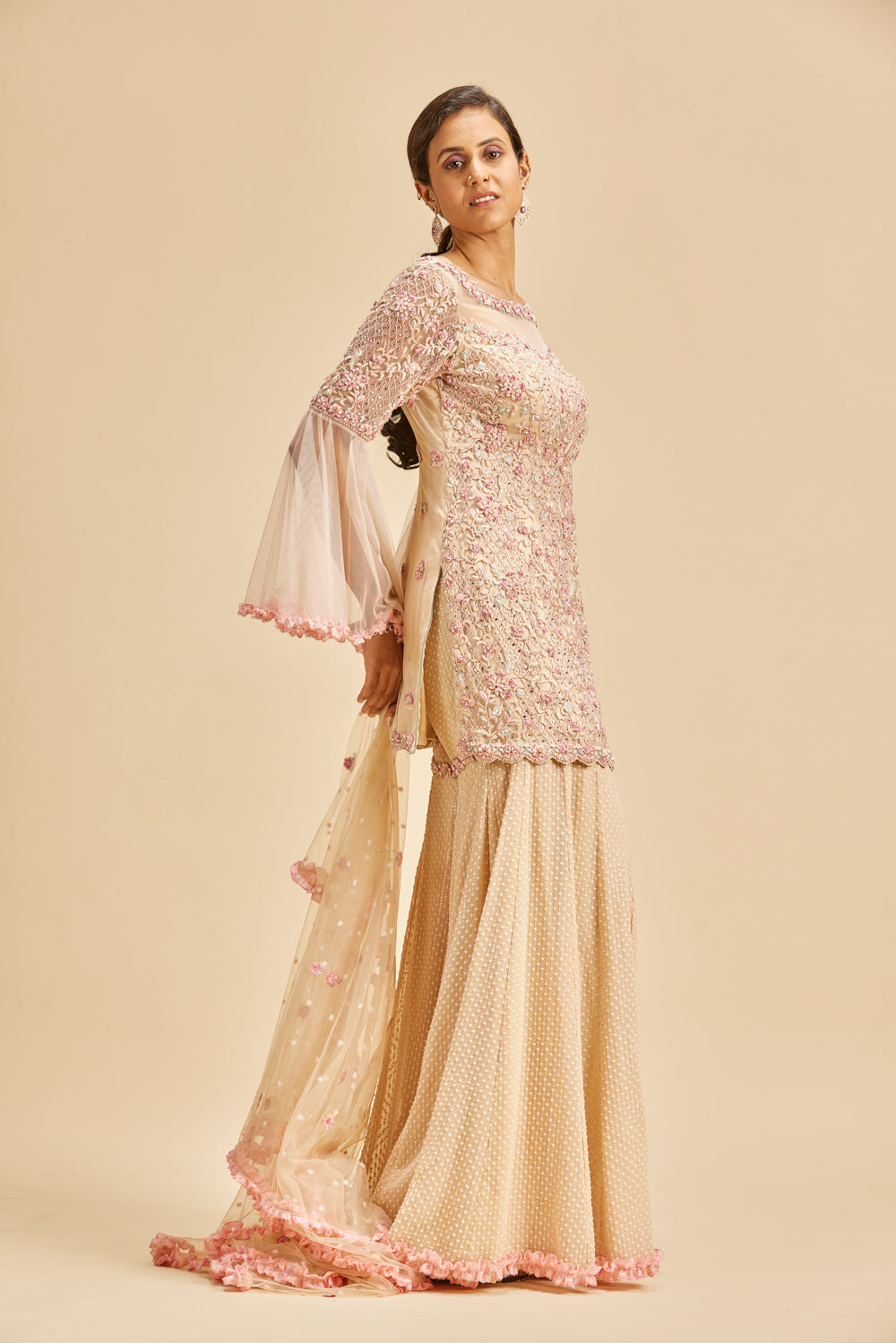 Blush Pink Bell Sleeve Garara Set