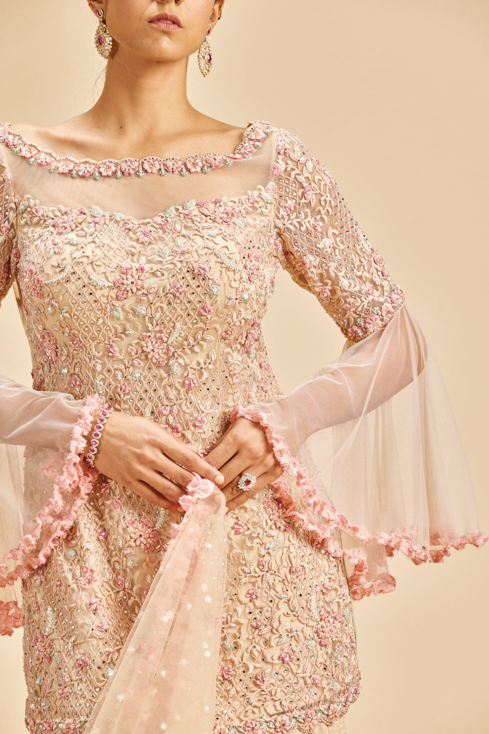 Blush Pink Bell Sleeve Garara Set