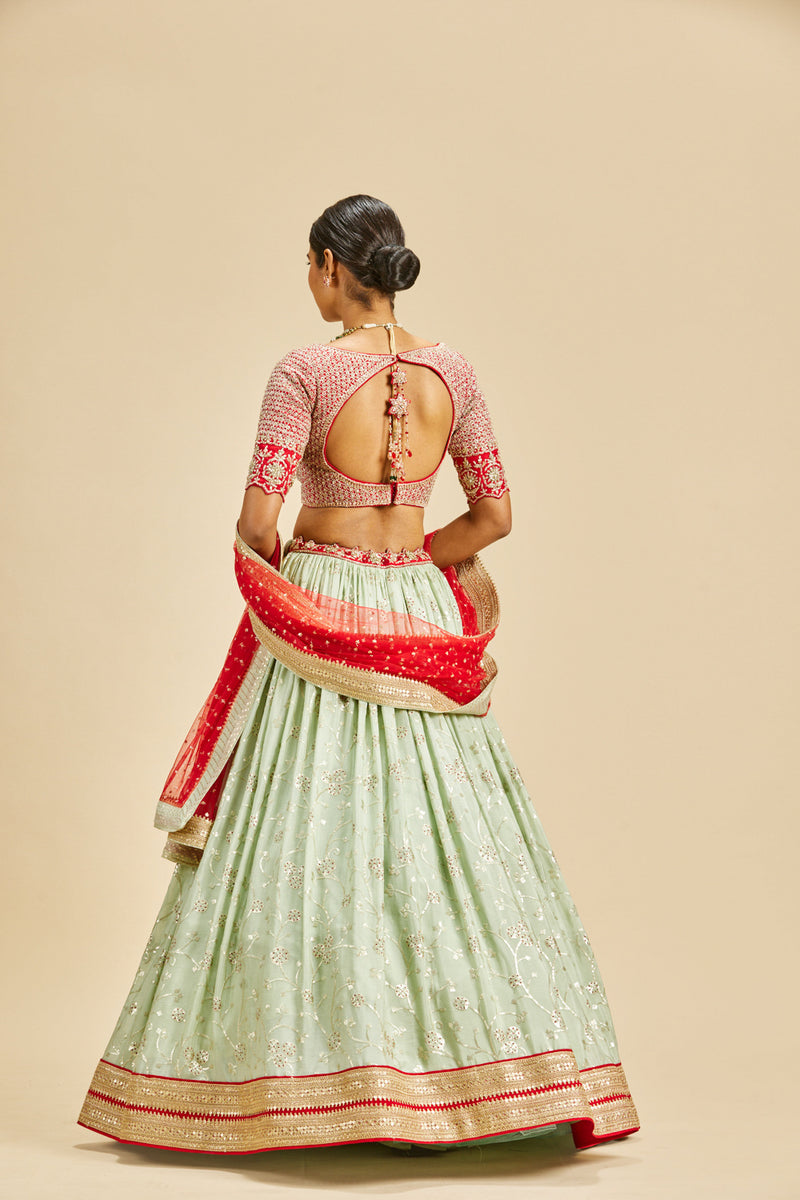 Pista Green Lehenga With Georgette Fabric And Thread With Se
