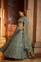 Sage Green Tulle Lehenga Choli Set