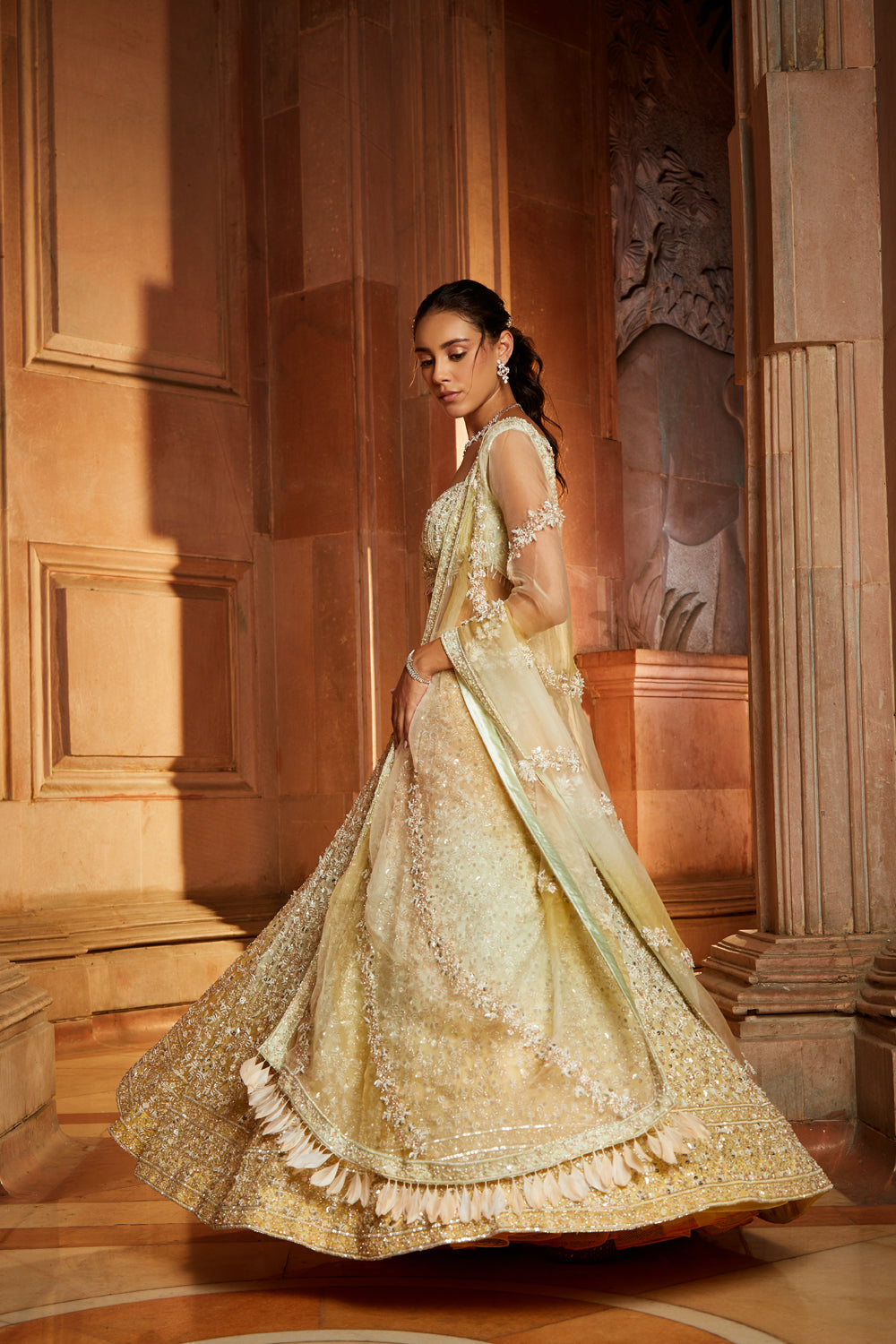 Tripple Colour Shaded Organza Lehenga Choli Dupatta Set with  Optional Veil