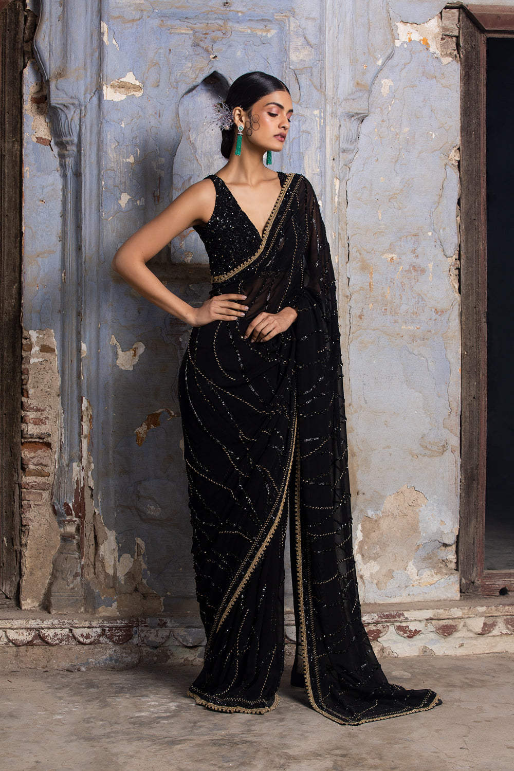 Black Gold Georgette Saree – Nitika Gujral