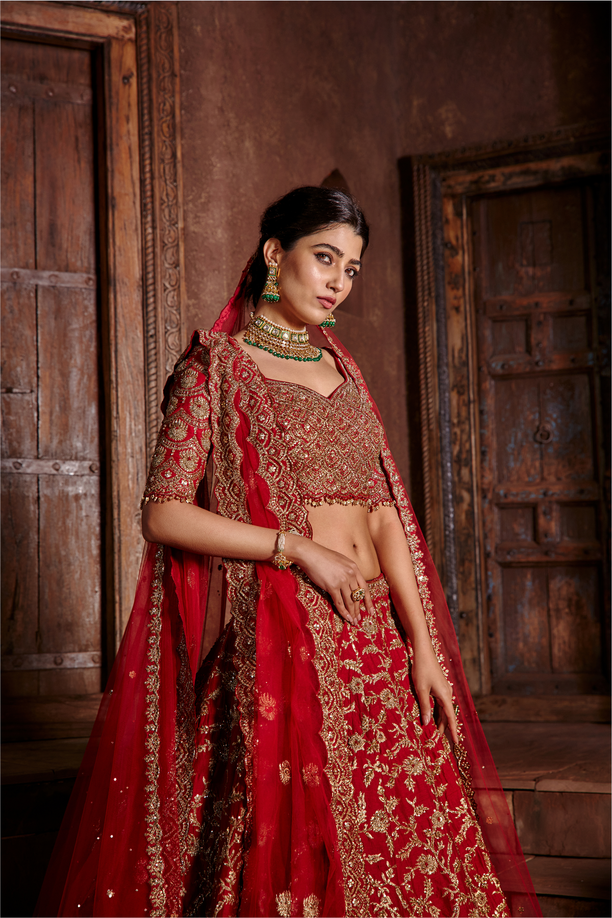 Red Raw Silk Lehenga Set