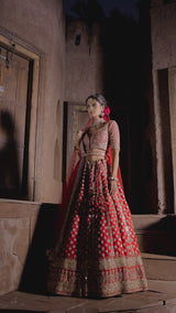 Red Raw Silk Lehenga Set