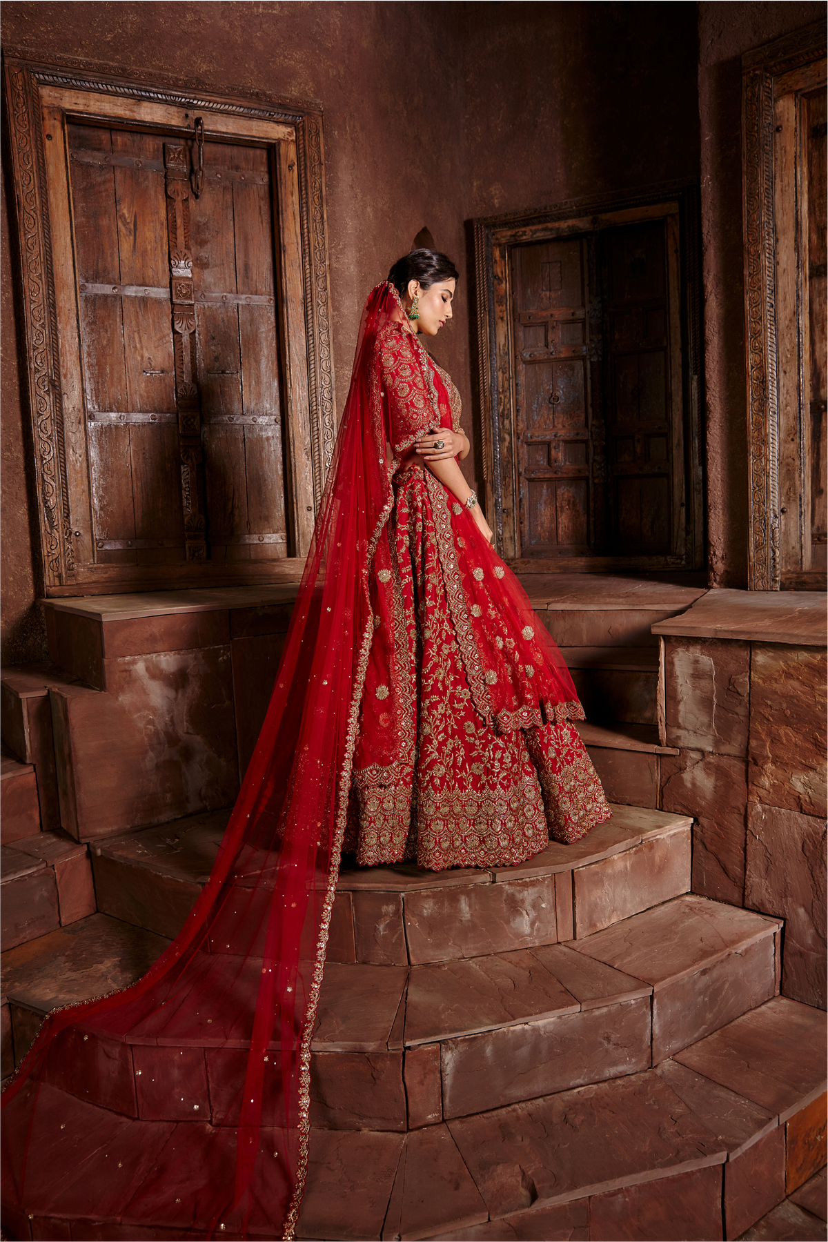 Red Raw Silk Lehenga Set
