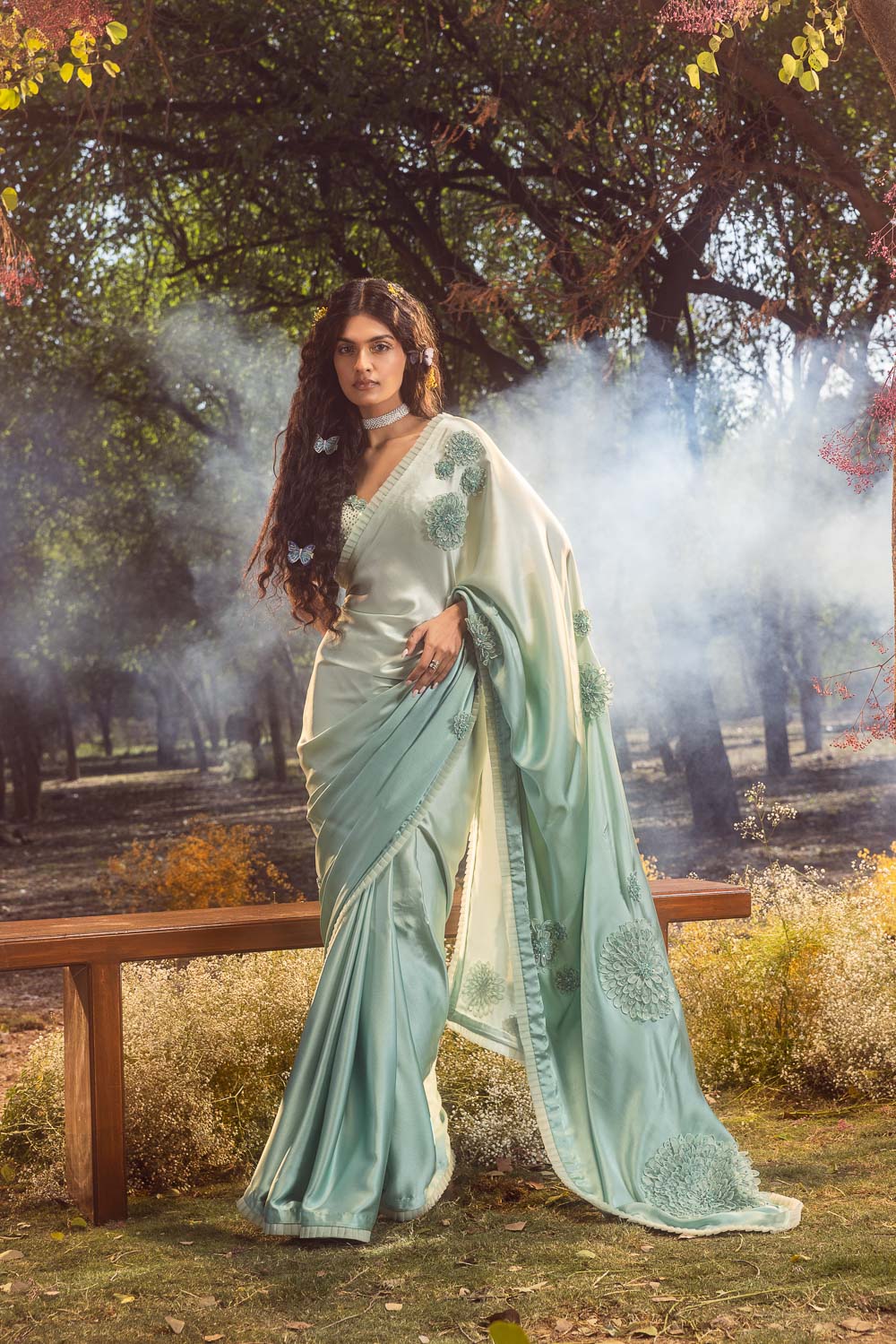 Aqua Blue Ombre Saree